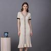 Summer Vintage Single Breasted Sheath Knitted Midi Dresses Office Women 2026 New O-neck Sheath A-line Wrap Dresses Female