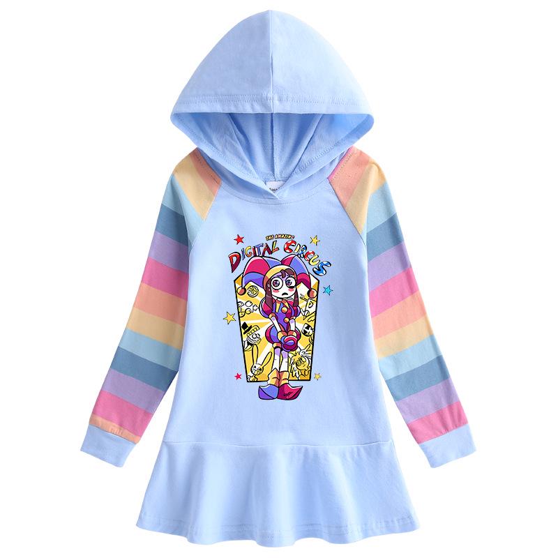 2026 Spring/Autumn Ruffle Rainbow Cartoon Girls' Long Sleeve Hooded Princess Dress