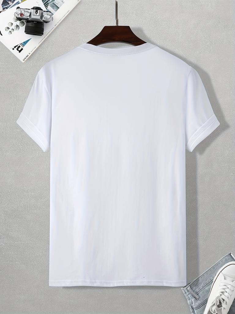 Funny Stick Figure And Brain Graphic Print Men's Creative Top, Casual Short Sleeve Crew Neck T-shirt