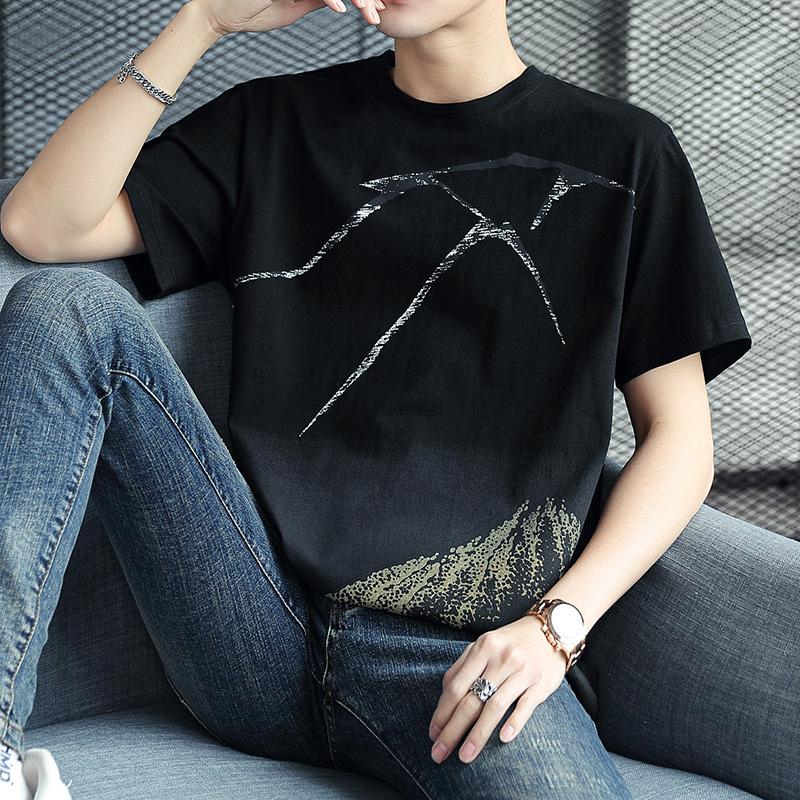 Summer Fashion Vintage Printing Pullover Cotton T-shirt Men Short Sleeve Casual All-match Tee Top