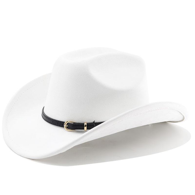 Classic simple belt, western cowboy hat, woolen jazz top hat, men's and women's ethnic style autumn and winter felt hat, big eaves hat