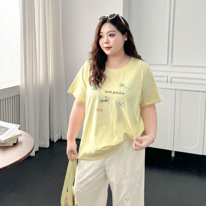 

Limited Edition Plus Size Women s Clothing [Cartoon Painting T] Casual Print T-shirt 100.00kg Back Slit Mid Length Long Length Tops