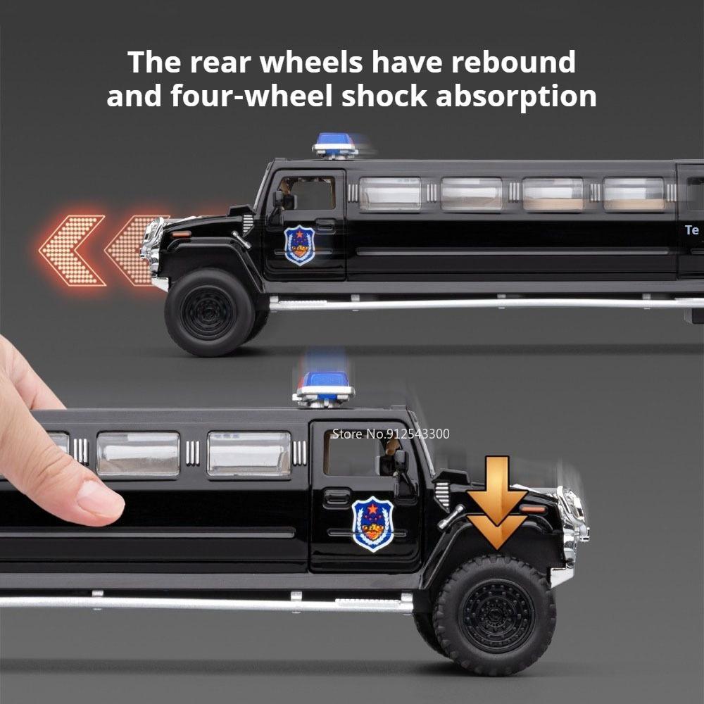 1:32 Extended Alloy Police Car Model Toy Doors Opened Sound Light Off-road Vehicles Metal Body Models for Children's Puzzle Toys