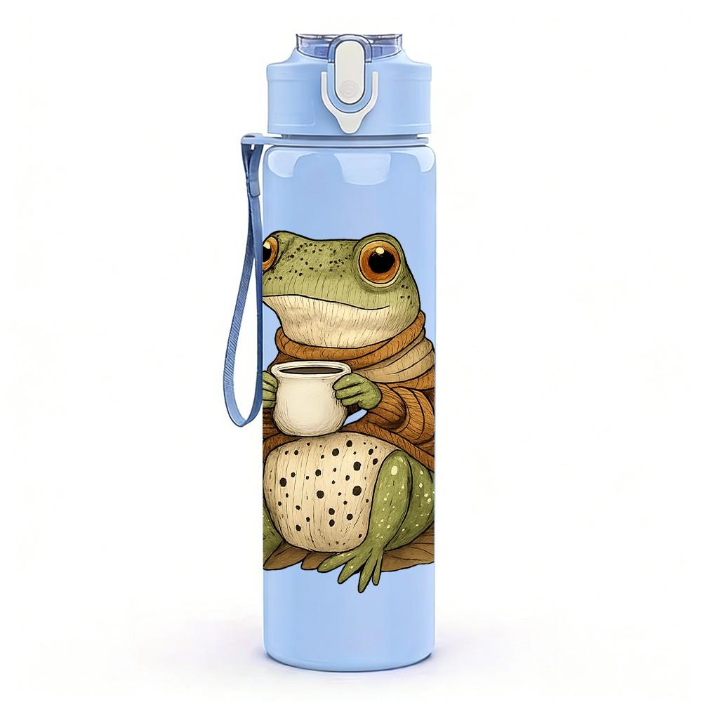 1PC Cute Green Frog 750ml Color Plastic Sports Water Bottle Leakproof Flip Straw Lid Suitable for Sports Office Home Use