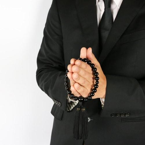 Kyoto Buddhist Altar Hayashi Men's Prayer Beads, Pure Silk with Black Onyx Tassel, Includes Prayer Bead Bag, M-058, Kyoto, Funeral, Suitable for All S