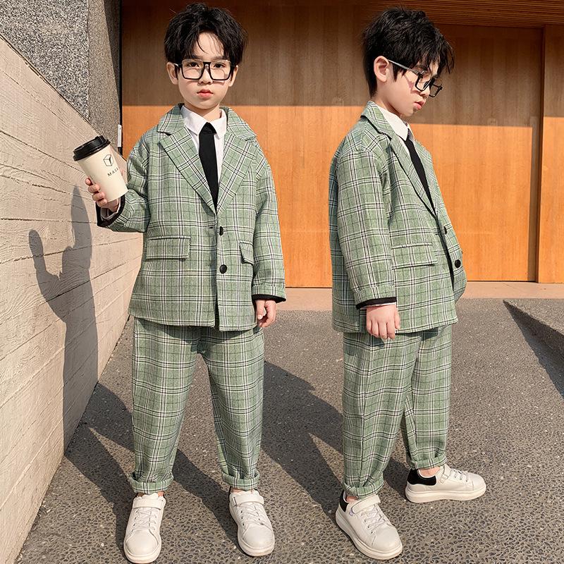 Plaid Blazer Suit Set for Boys - Korean Style Spring/Autumn Casual Outfit