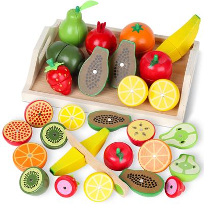 CARLORBO Wooden Toy Pretend Play Set: Vegetables and Fruits, Montessori Style, Wooden Educational Toy for Girls and Boys, Popular Gift, Role-Playing