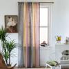 Finished Curtains Cotton And Linen Fabric Striped Color Matching Gray Fringed American Farmhouse Coffee Curtain