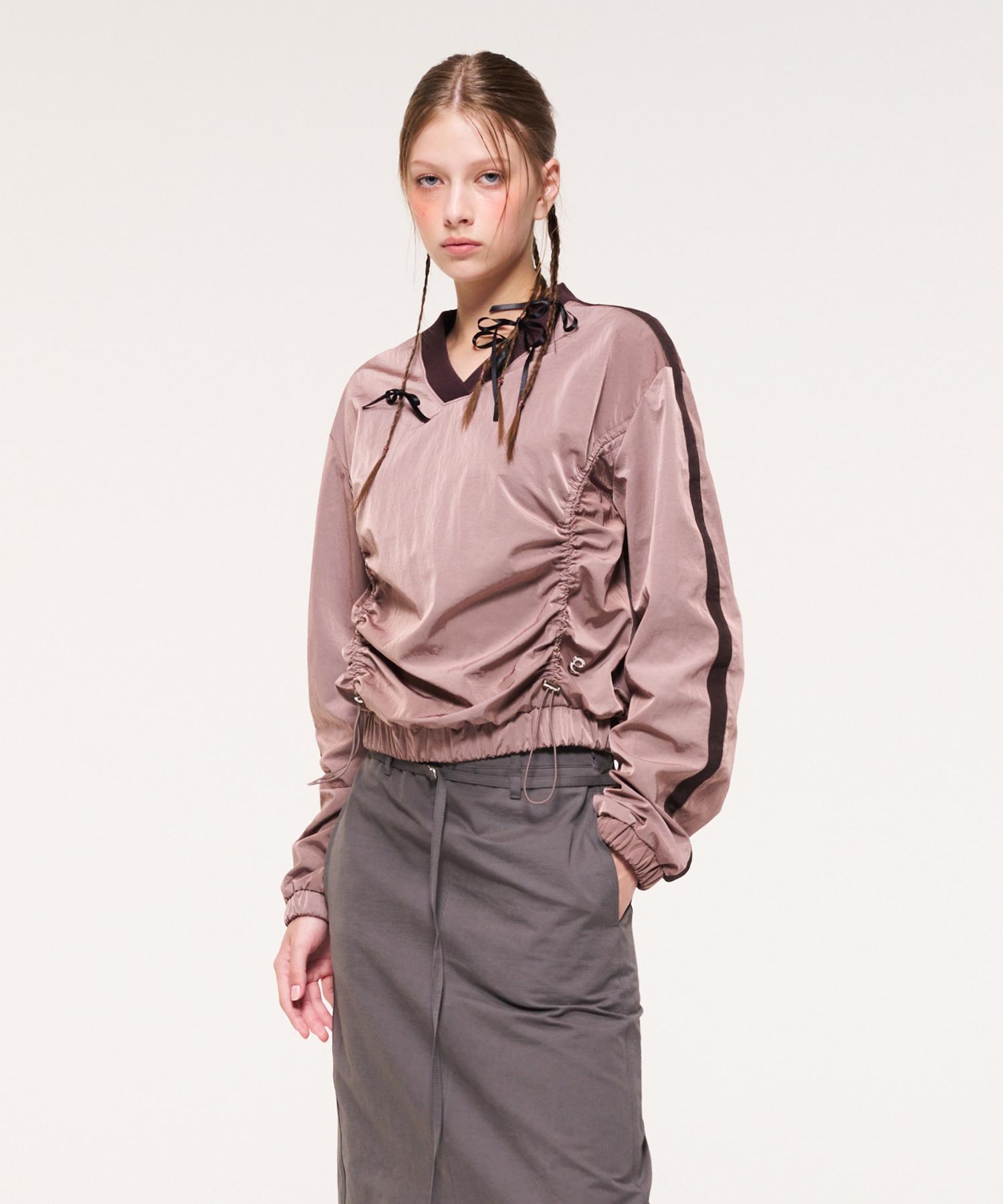 Топ Etmont с V-образным вырезом и сборками из нейлона, Коричнево-розовый Brown Pink/Free