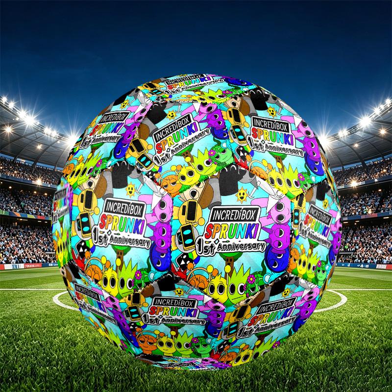 Sprunki Game Print Size 5 Soccer Ball, PU Wear Resistant Football for Match Training and Daily Practice, Birthday Gift for Soccer Fans