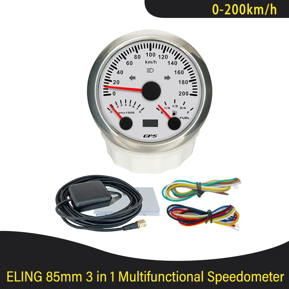 Universal 85mm 3 in 1 Multifunctional 0-120 0-200 KM MPH GPS Speedometer with 8000RPM Tachometer Fuel Level 7 Colors Backlight
