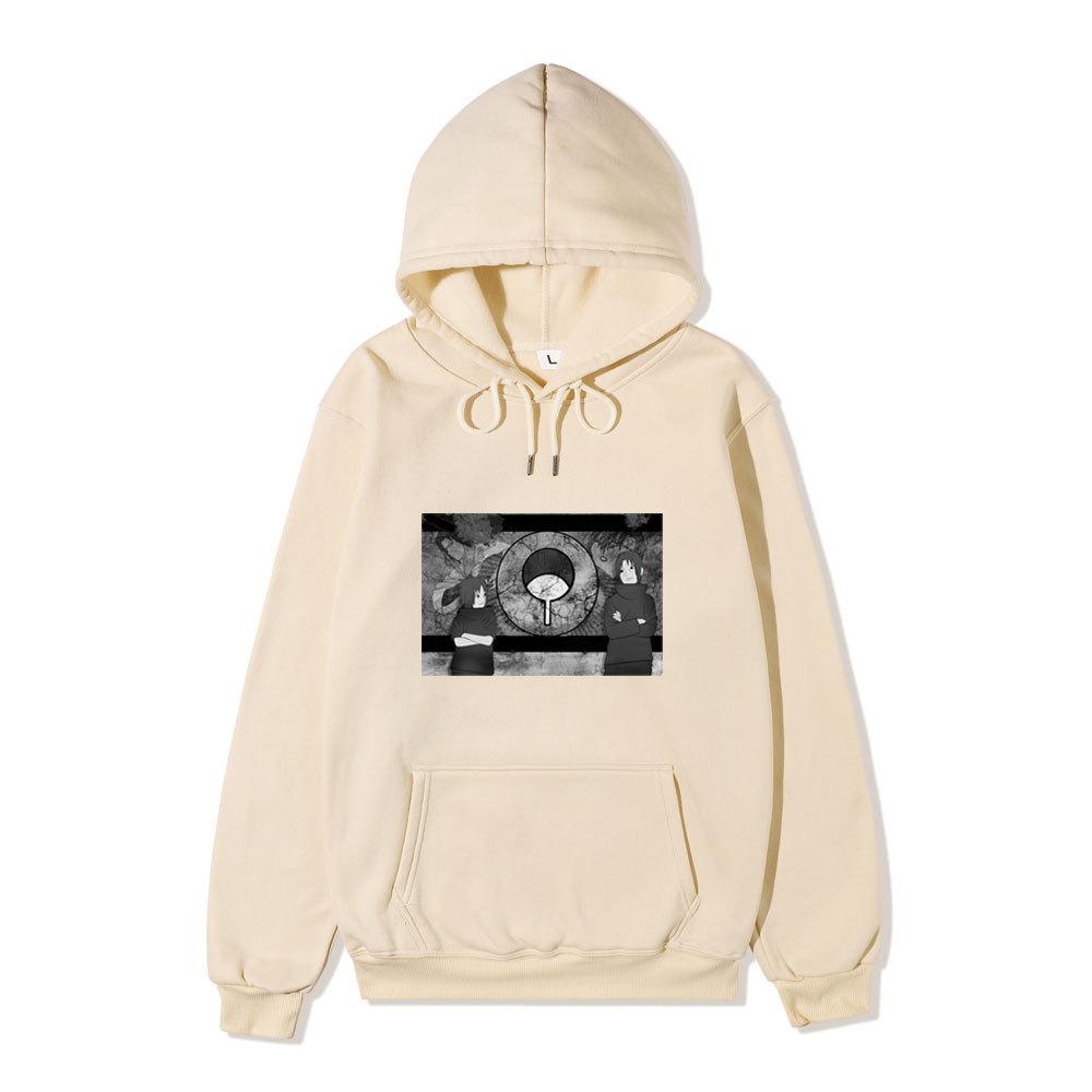 Unisex Naruto Uchiha Brothers Fleece Hoodie, Itachi Sasuke Clan Symbol Manga Style Anime Pullover Sweatshirt