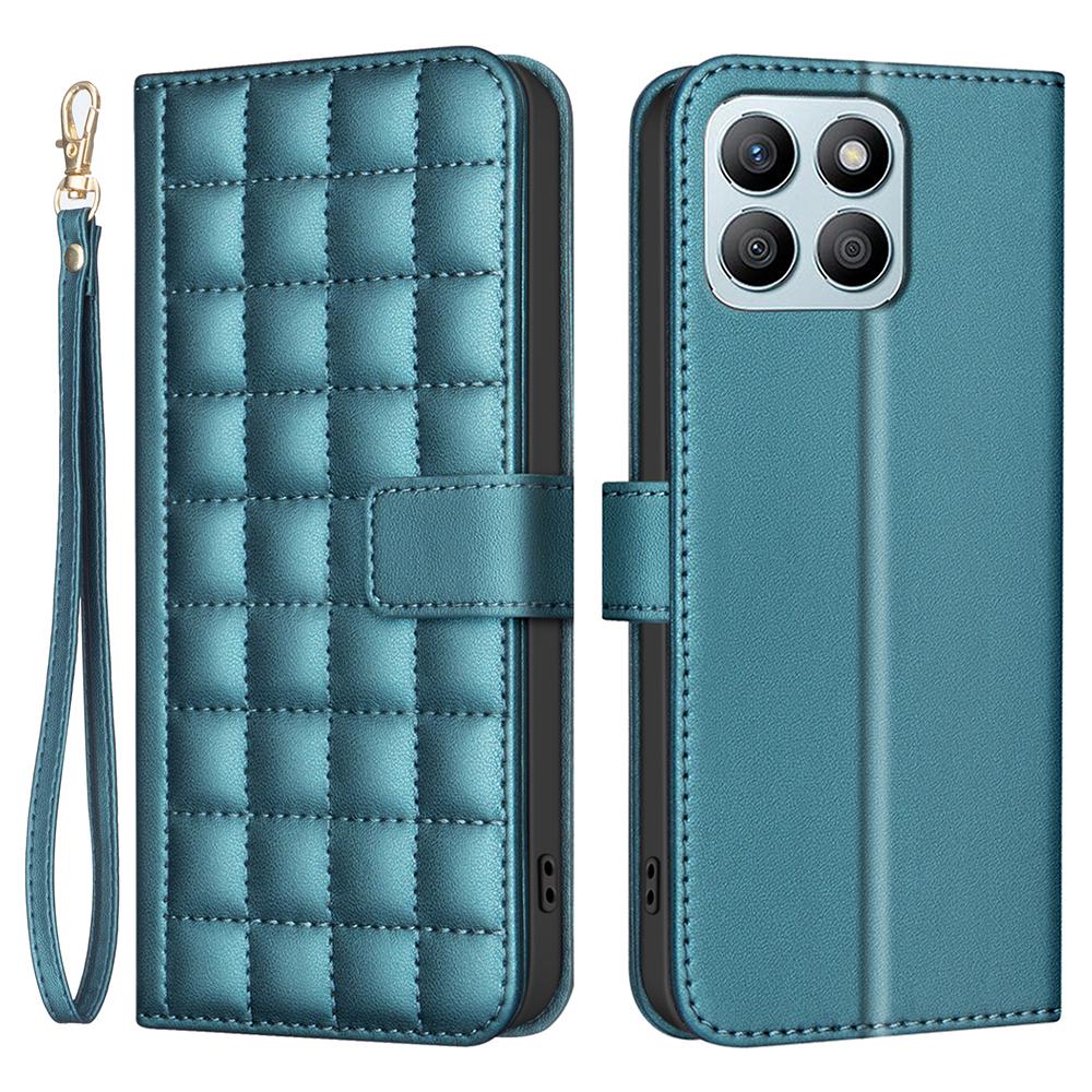 

For Honor X8b 4G Case Square Grid Leather Cover with Wallet Stand Green