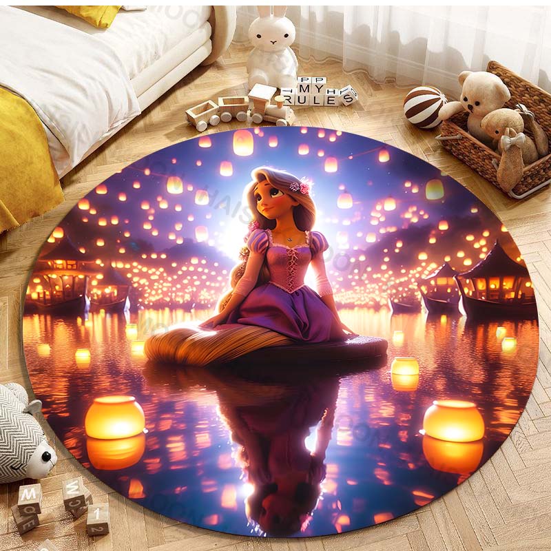 5 Misure Tappeto Rotondo Carino con Stampa della Principessa Rapunzel per Soggiorno, Camera da Letto, Tavolo e Sedie, Divano, Decorazione, Tappeto e Tappetino per la Stanza dei Bambini