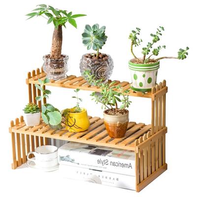 A57 Double Layer Bamboo Plant Stand Office Living Room Balcony Succulents Shelf