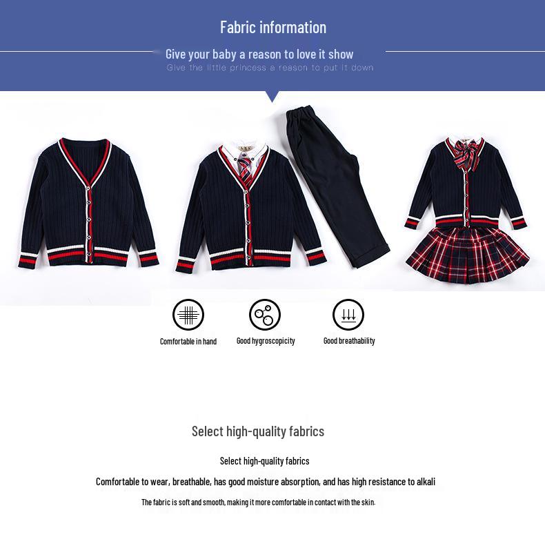 Kinder Frühling/Herbst 2025 Schuluniform-Set: Gestrickte Strickjacke, Pullover und Kindergarten-Outfit