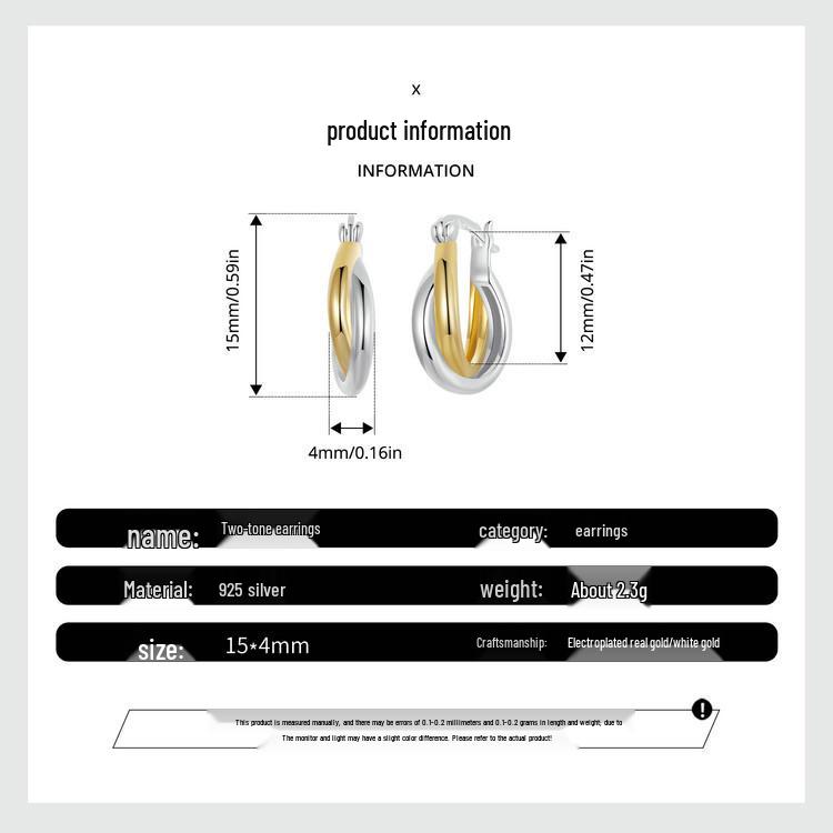 Aifle Daily Contrast Color Double Ring Earrings - S925 Sterling Silver Plated Platinum Jewelry for Women