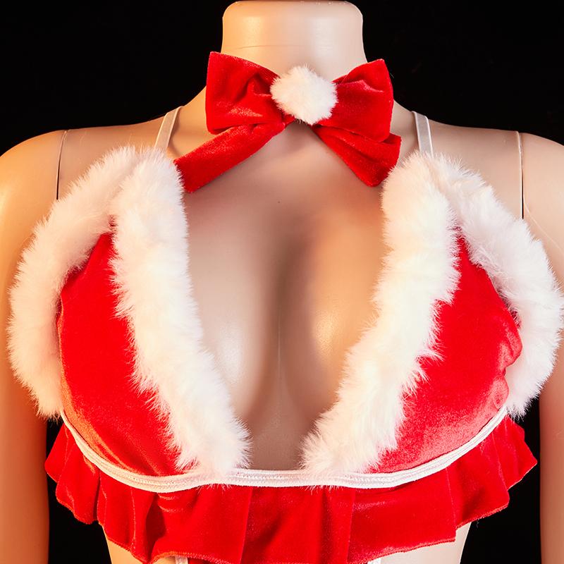 Women's Christmas Sexy Bunny Red Bodysuit Bow Tie Decoration Underwear Deep V Hollow Backless Sexy Christmas Gift Lingerie Set