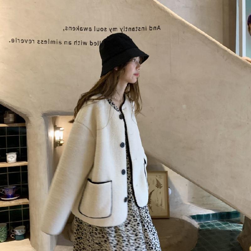 Mode Vintage Plus Größe Fleece Mäntel Frauen Herbst Lose Warme Plüsch Warme Kurze Jacken Winter frauen Kleidung Rundhals Elegante Casual mantel 25363