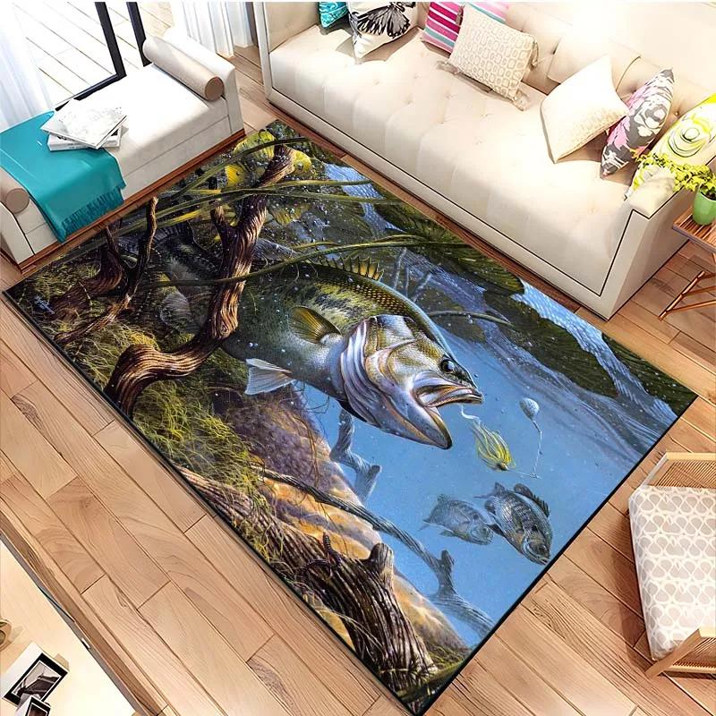 Lure Fishing Rug Anti-Slip Mat Dining Room Living Room Area Rug Soft Bedroom Rug Fishing Lovers Gift Home Decor