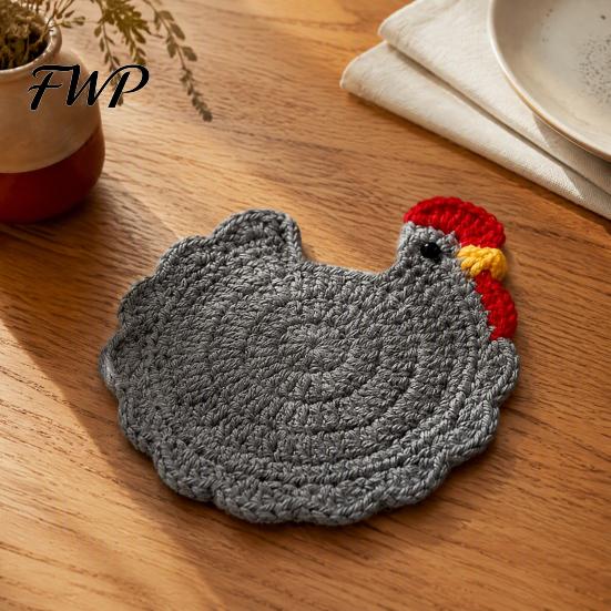Decorative Kitchen Accessories Handmade Crochet Hen Coasters for Drinks, Cute Cartoon Yarn Cup Mats, Heat Handcrafted Woolen Trivets Resistant