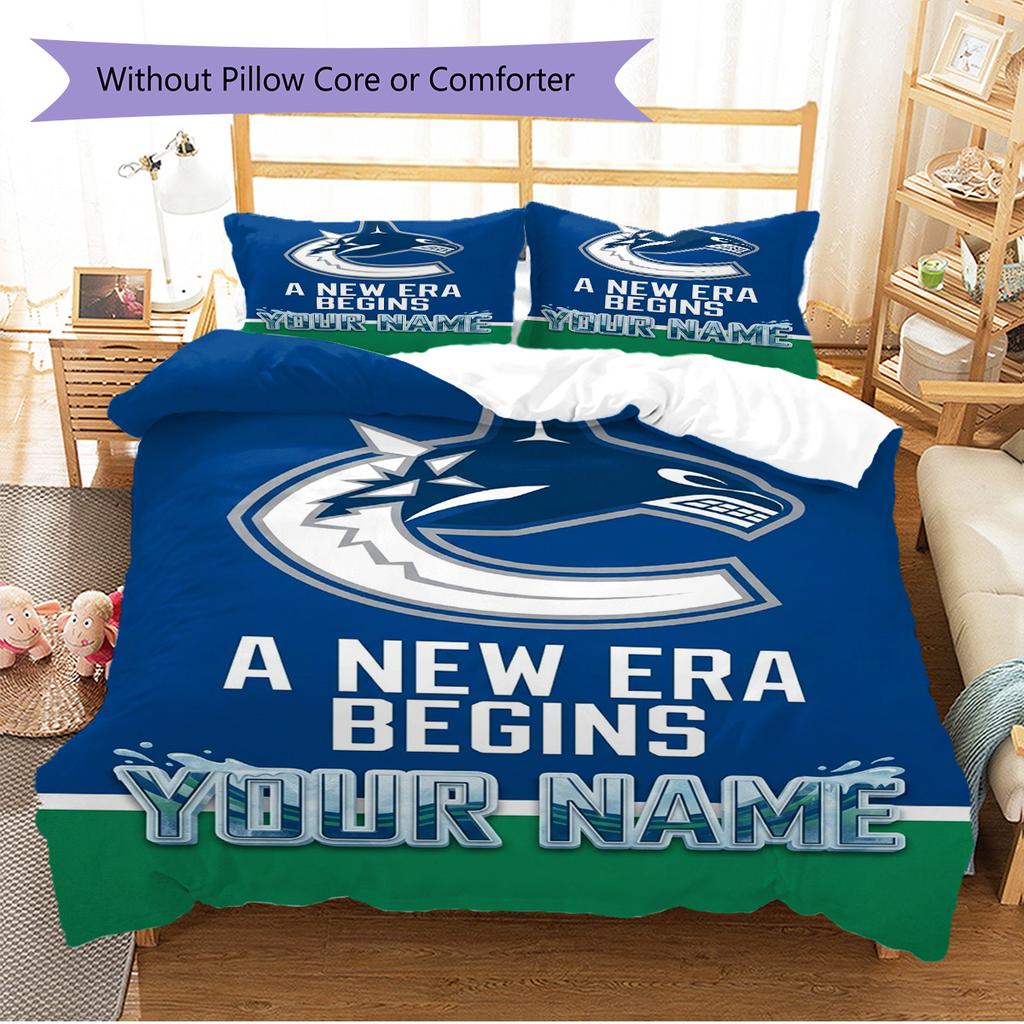 Name Custom Vancouver Canucks Logo Pattern Bedding Set Quilt Cover Pillowcase Home Decor Gift (1 * Duvet Cover + 2 * Pillowcase, Without Core)