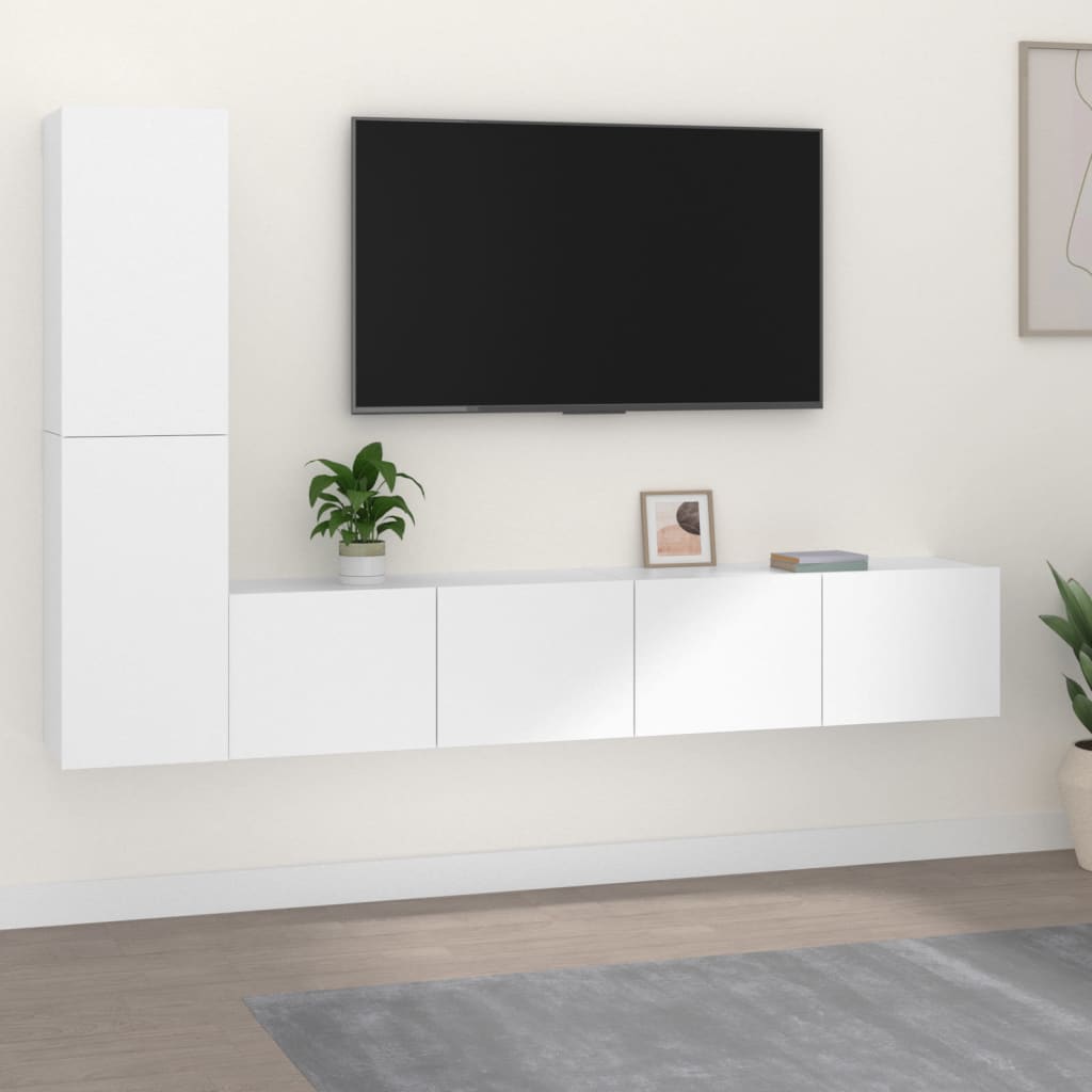 4 Piece TV Cabinet Set White Particleboard