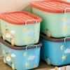 2Color Cartoon Cute Storage Box with Wheels  a Household Storage Box with a Handle And Lid,Comes with a Set of Cartoon Stickers,Stackable for Books,