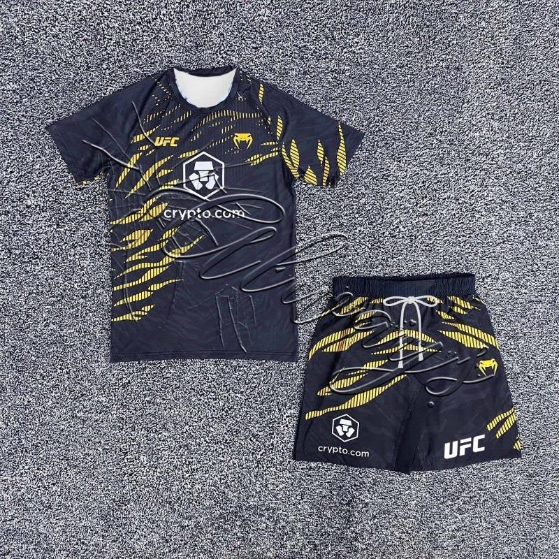 2026 New UFC Top Warrior Islamic Makhachev Battle T-shirt and Shorts Men's Breathable Shirt Wrestling Running Sweat Absorber Set