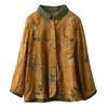 Johnature Camicie da donna stile cinese con stampa floreale, bottoni, top primaverili, colletto rovesciato, maniche lunghe, camicie a bottoni