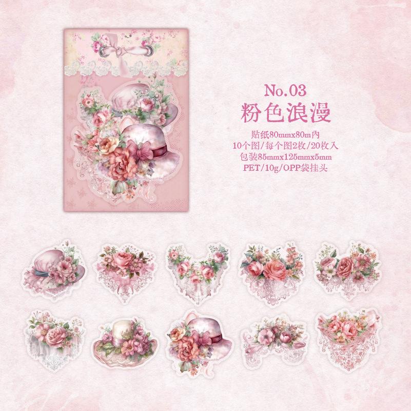 1pack/20Pcs Retro Literary Flower Sticker Set European Classical DIY Handmade Album Scrapbooking Decorative Paper Supplies