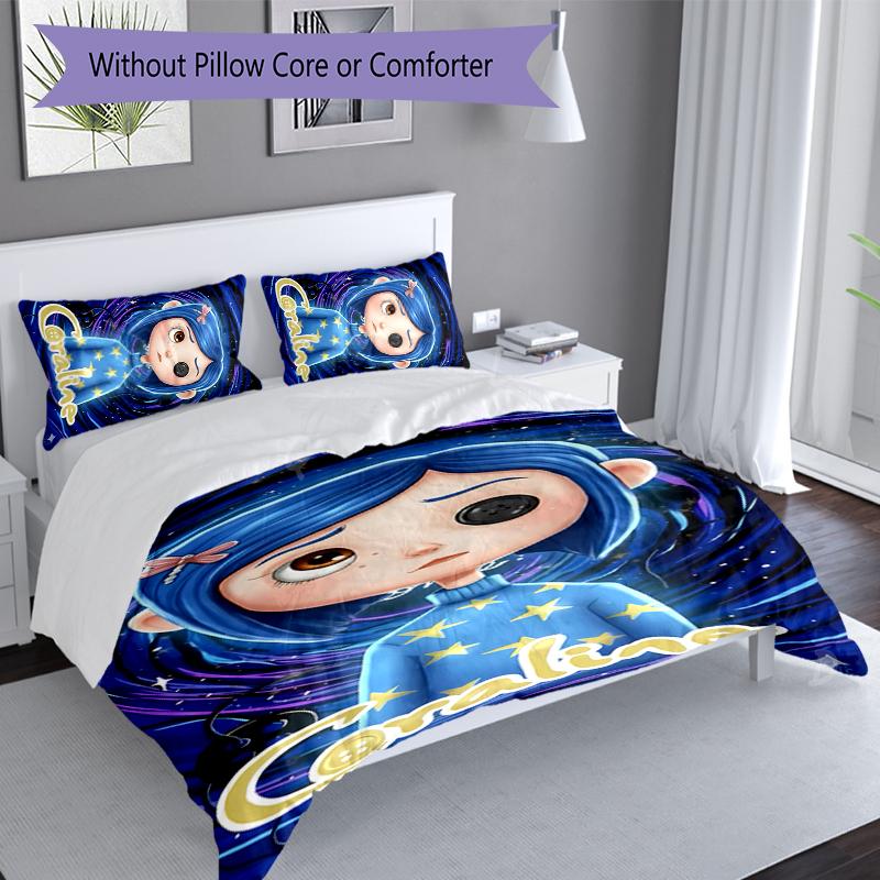 3pcs Coraline Duvet Cover Set, Includes 1 Duvet Cover and 2 Pillowcases,Skin-Friendly&Comfortable Fabric,Suitable Bedding Sets