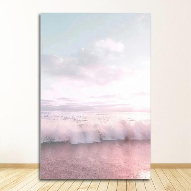 Painting Decoration Picture Scandinavian Home Decor Ocean Landscape Canvas Poster Nordic Style Beach Pink Bus Wall Art Print