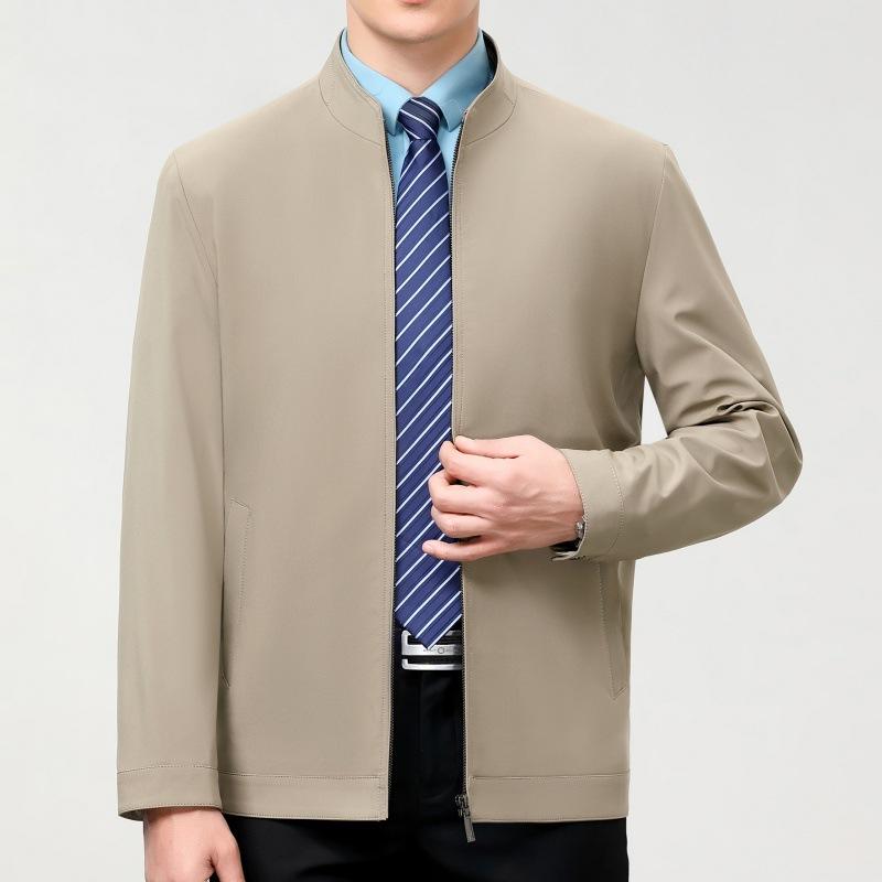 High-end Mulberry Silk Jacket Men's Stand-up Collar Middle-aged Casual Jacket Casual Loose Dad Spring and Autumn Thin Coat