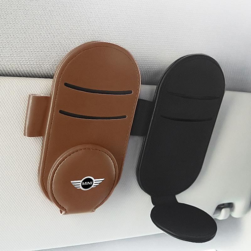Leather Car Glasses Clip Sun Visor Multi-function Sunglasses Clip For BMW Mini Cooper F54 F55 F56 R56 R60 SONE Roadster Clubman Coupe