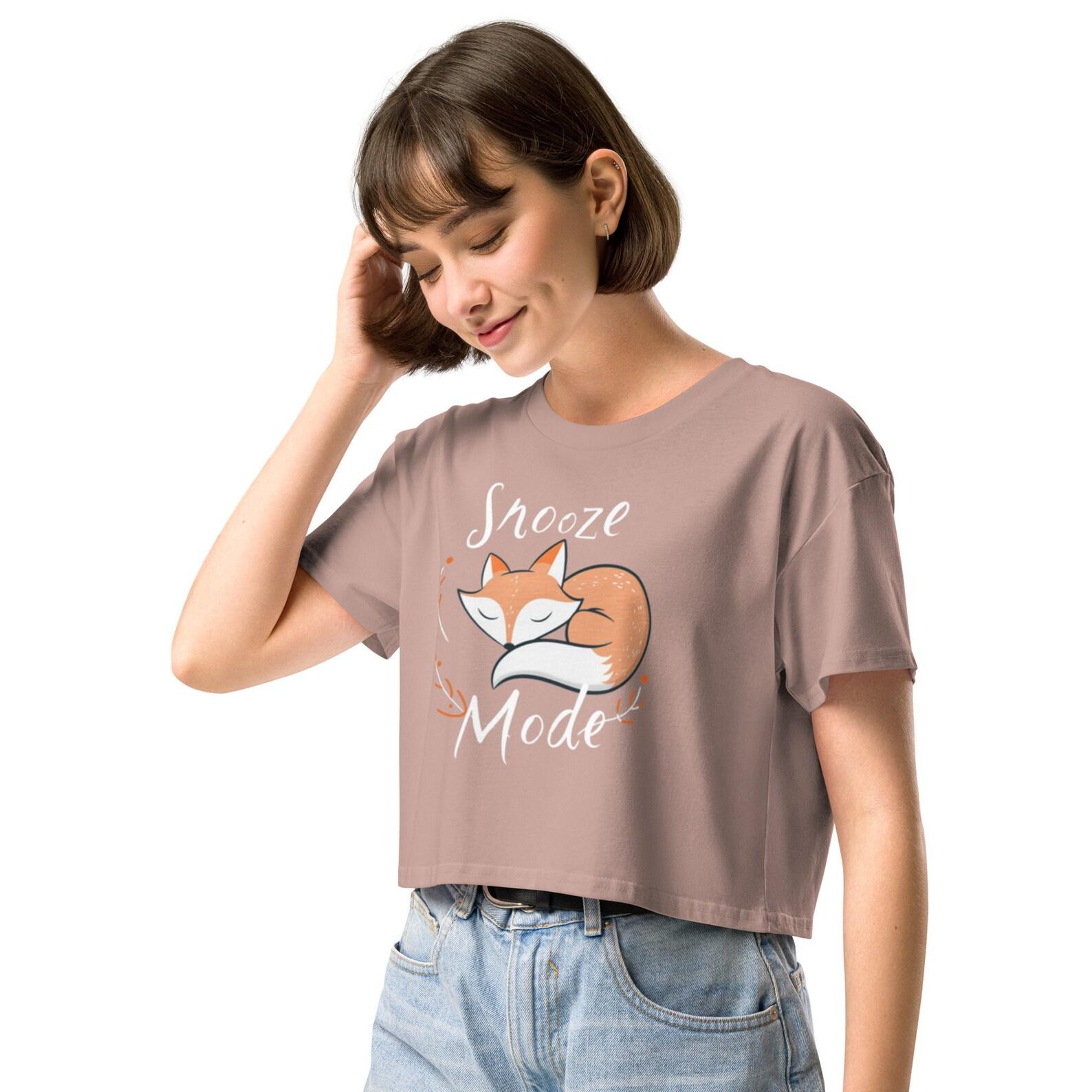 Snooze Mode Cropped T-Shirt: Sleepy Fox Graphic, Combed Cotton Loungewear 3XL