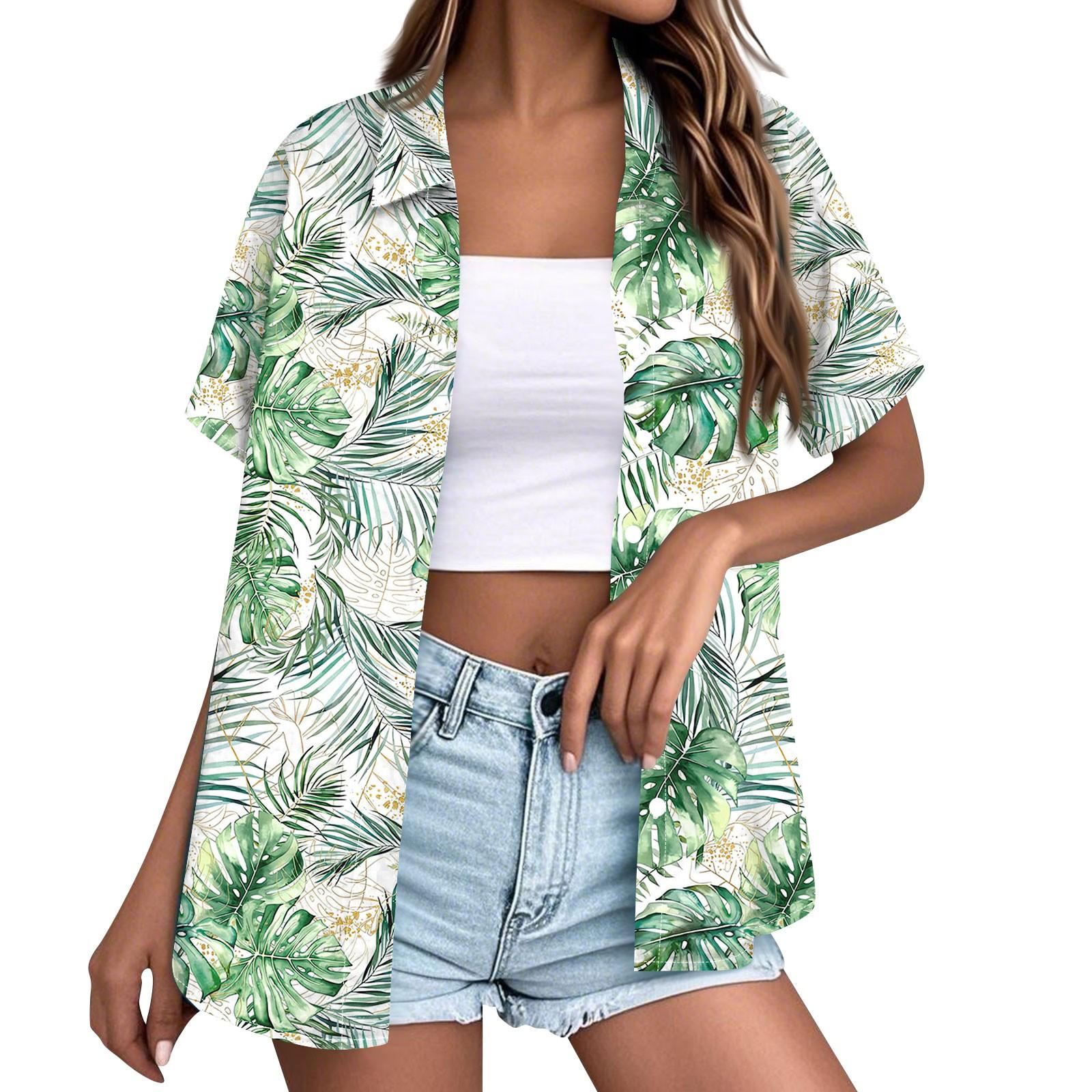 

Женская модная повседневная гавайская блузка с коротким рукавом и лацканами на пуговицах L