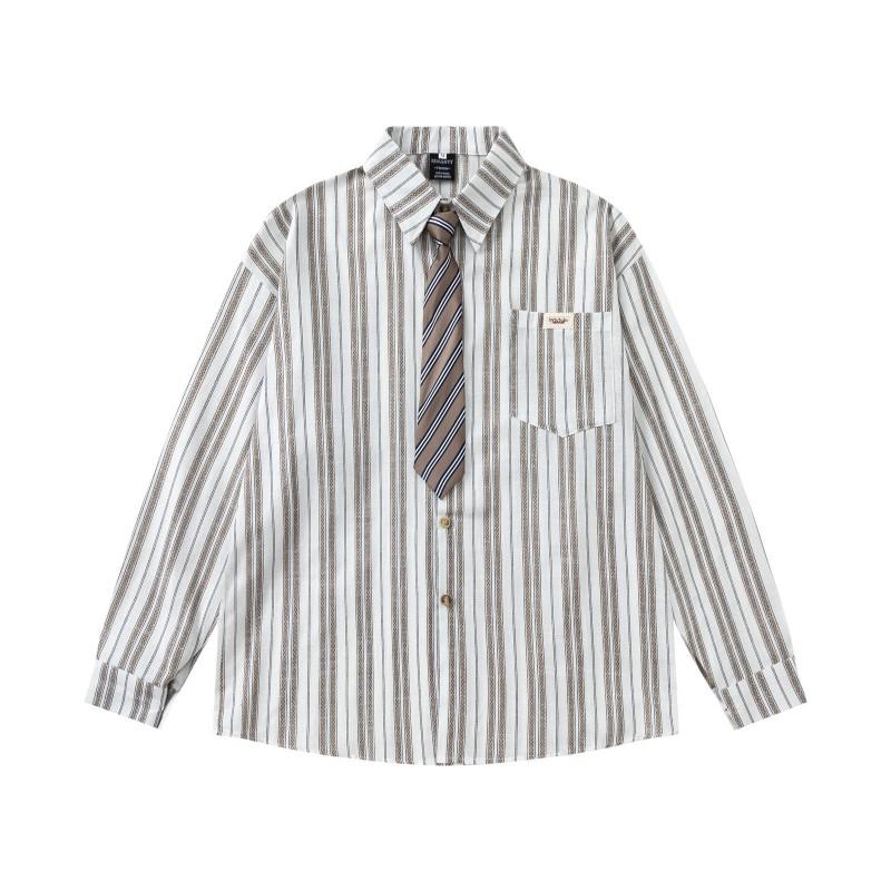 Striped Cotton Long Sleeve Shirt Loose Fit Casual Top Men Women Teenagers