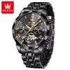 OLEVS 6620 Man Automatic Mechanical Watch Stainless Steel Band Waterproof Luminous Double Calendar Moon Phase Wristwatch for Men