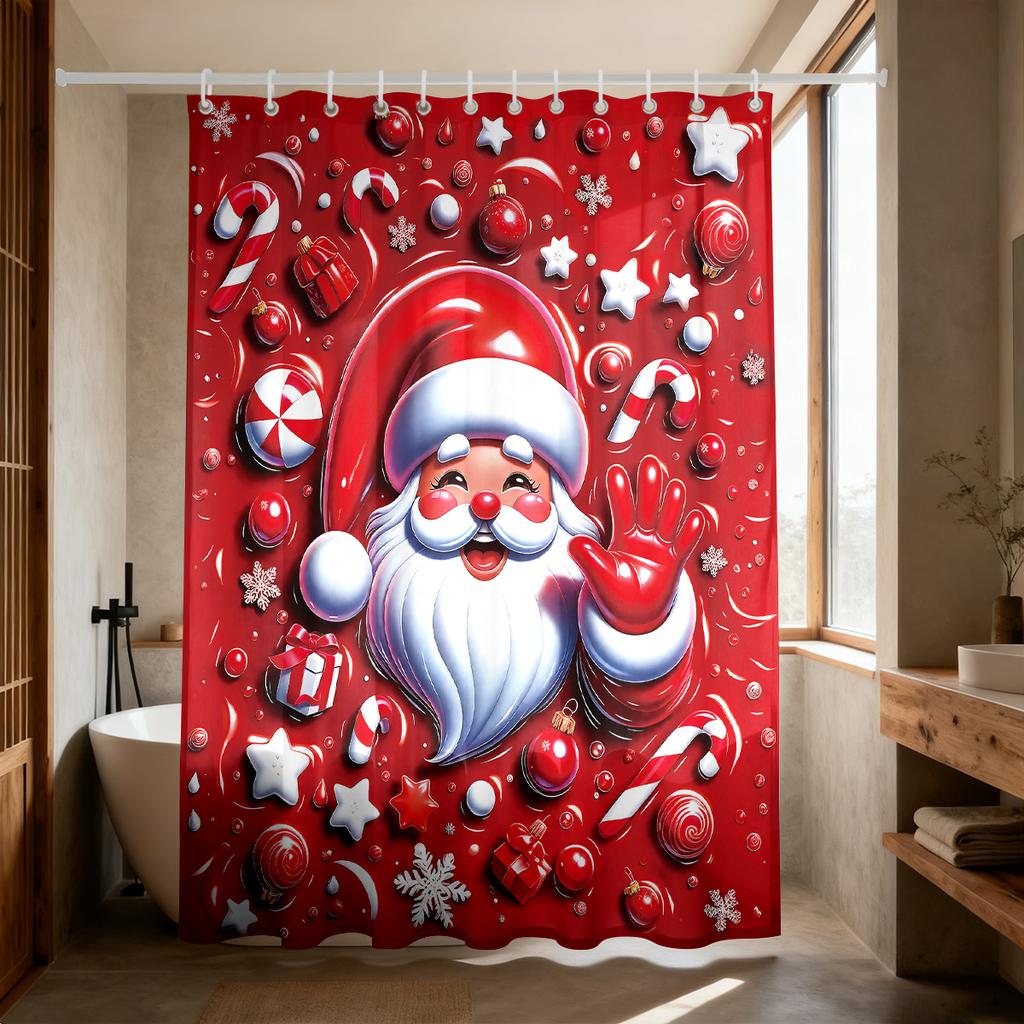 1 Stück Imitationsrelief Weihnachtsmann Roter Druck Wasserdicht Duschvorhang für Privatsphäre mit 12 Haken, Mehrere Größen Maschinenwaschbar