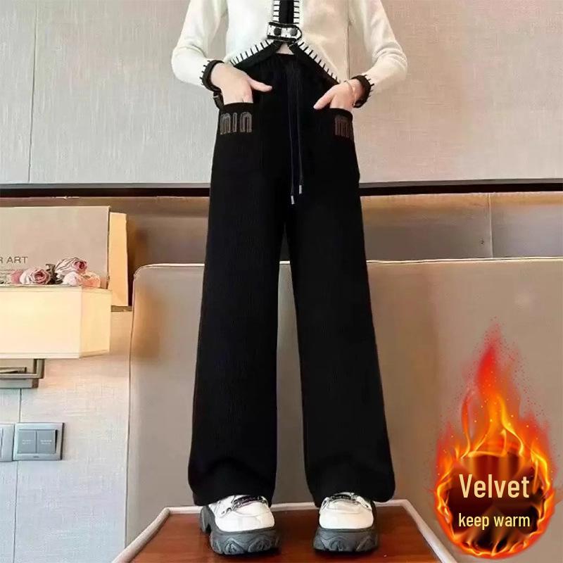 Girls' Fleece-Lined Wide-Leg Pants: 2025 Autumn/Winter Casual Straight-Leg for Kids