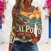 Women Plus Size Asymmetric Cutout Neck Cold Shoulder Fitted Long Sleeve Beach Printed Top