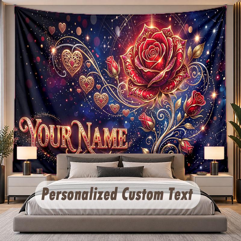 Floral Garden (252) Theme Personalized Tapestry Custom Name Text Wall Hanging Tapestry Home Background Decoration