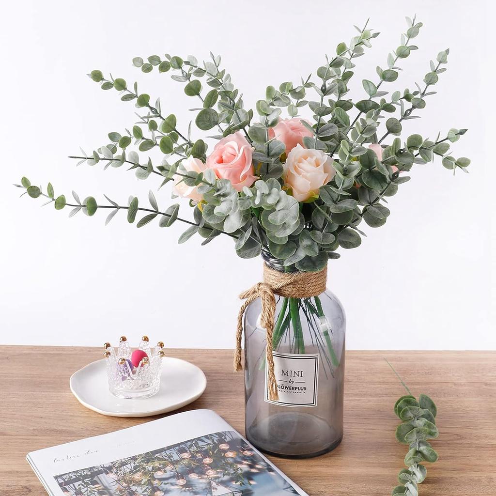 20PCS Artificial Eucalyptus Leaves Greenery Stems With Frost for Vase Home Party Wedding Decoration Outdoor Garden Christmas