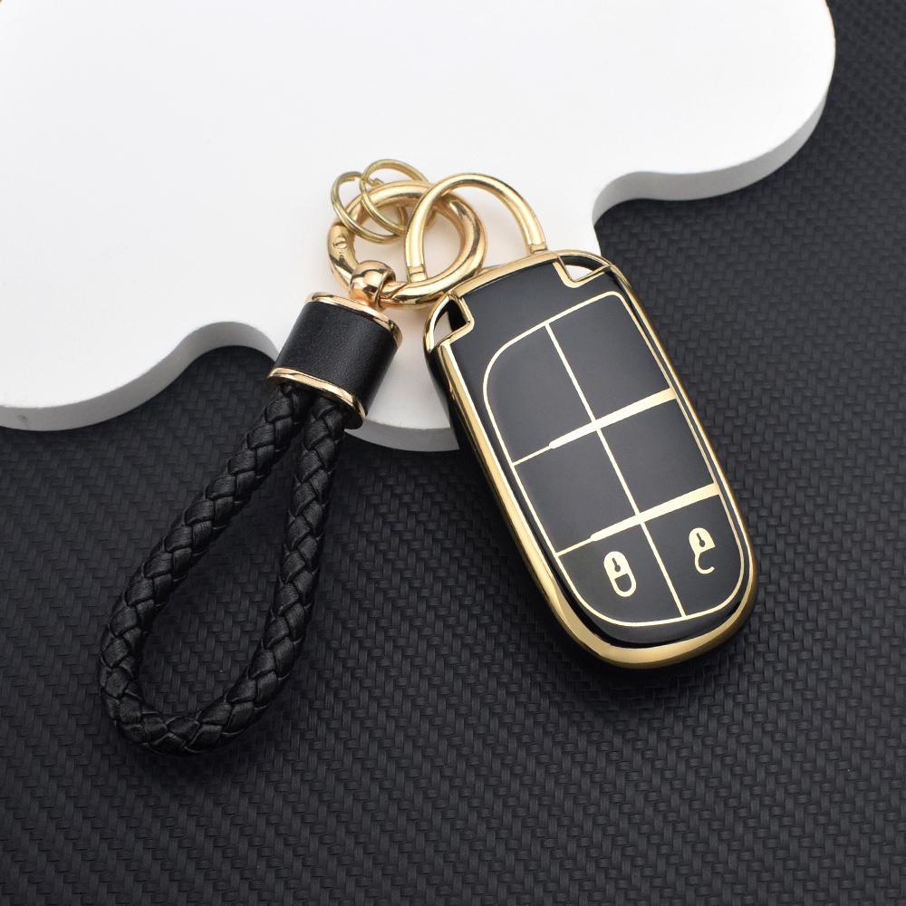 Car Key Cover For Jeep Wrangler Renegade Compass Grand Cherokee Chrysler 300C Dodge 2 Buttons Tpu Full Protection Case Key Chain