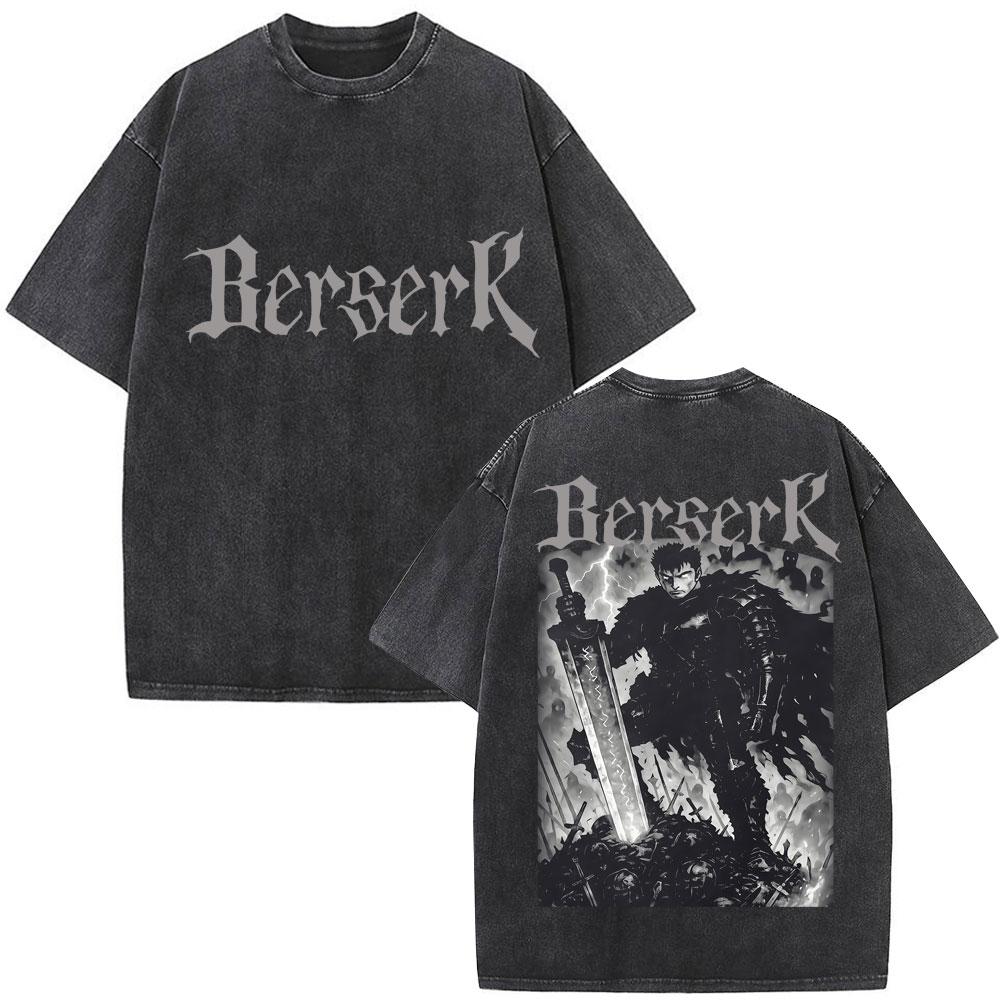 Unisex Washed Anime Berserk Guts T-shirts Swordsman Gatsu Sacrifice Zodd Cosplay T Shirt Oversized Cotton Vintage T Shirts Streetwear