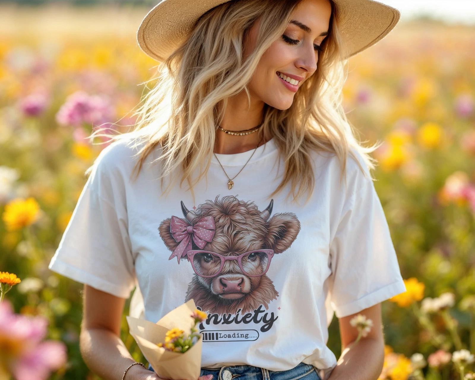 

Anxiety Loading Shirt – Cute Highland Cow Graphic Tee A442 4XL