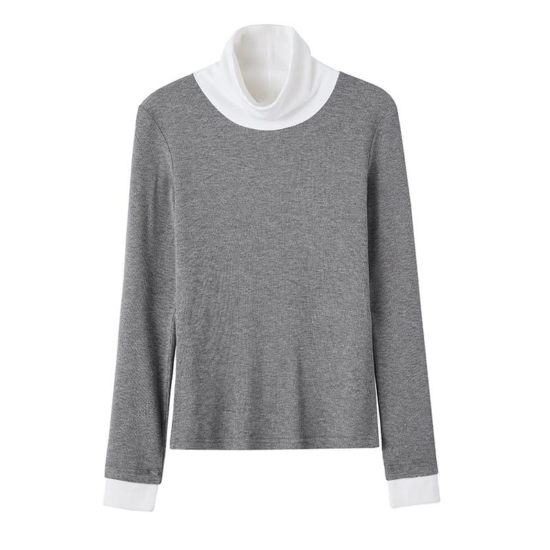 

Thin Velvet Turtleneck Bottoming Shirt for Women Contrasting Long-sleeved T-shirt Autumn and Winter New Style Underwear Top 2XL сірий