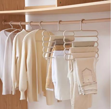 Multi-Function Pants Hanger Organizer, Space Saving Closet Rack, Holds Multiple Pairs, Durable PP Material