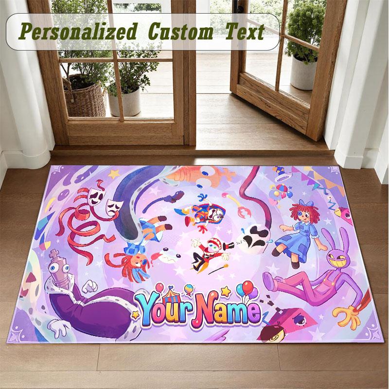 Crystal Velvet Square Rug Custom NameThe Amazing Digital Circus Pattern Non Slip Home Floor Decor Rug